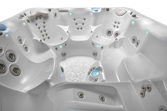 The interior of a Caldera hot tub with a wide variety of massage jets sizes and types