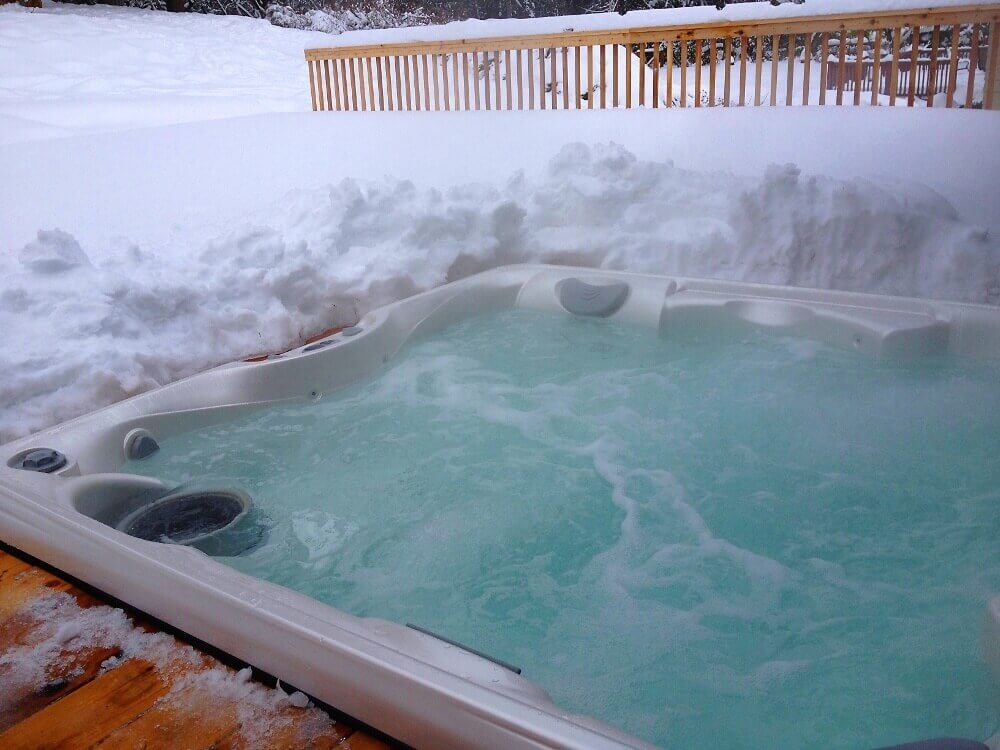 Tranquil waterfall features in a Caldera Hot Tub