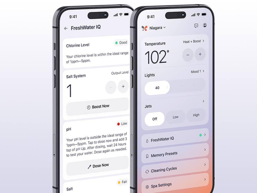 Screenshots of the Caldera Spas app.
